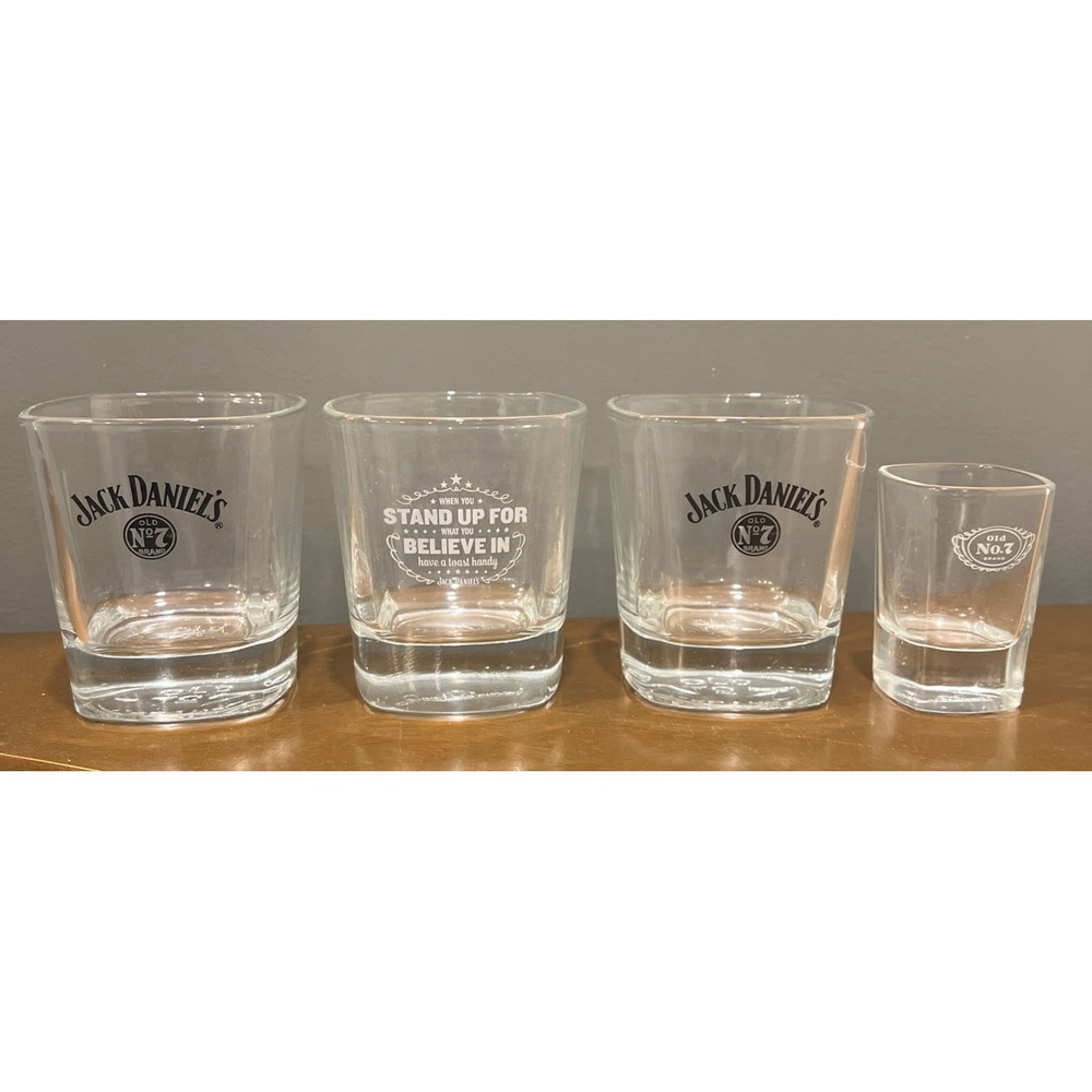 Jack Daniel's Old No. 7 whiskey glasses & Shot Glass " Stand Up…" Set Of 4